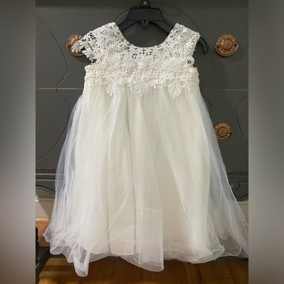 David’s Bridal Flower Girl Dress, 2 bows, and ruffle socks - Picture 3 of 13